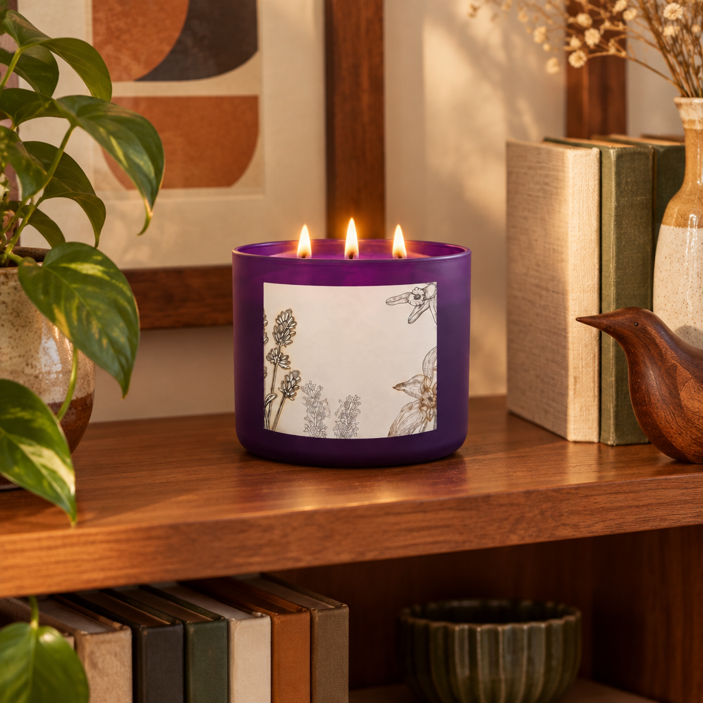 French Lavender Vanilla Three Wick Soy Candle lifestyle photo 4