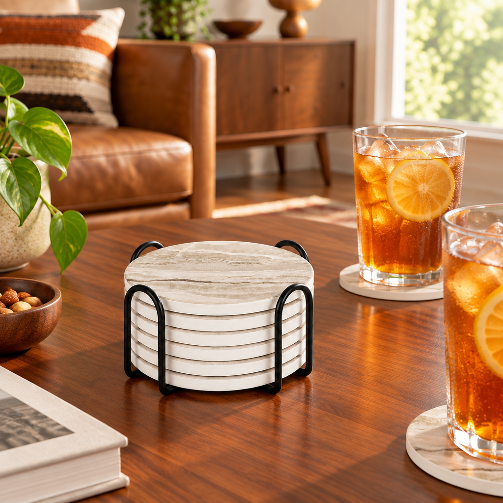 Marble Style Ceramic Coasters Set of 6 with Holder lifestyle photo 2