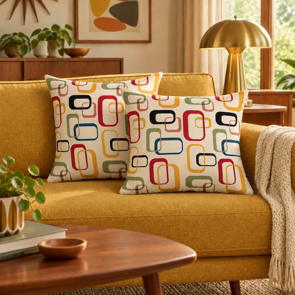 Mid Century Retro Throw Pillow Covers lifestyle photo 2