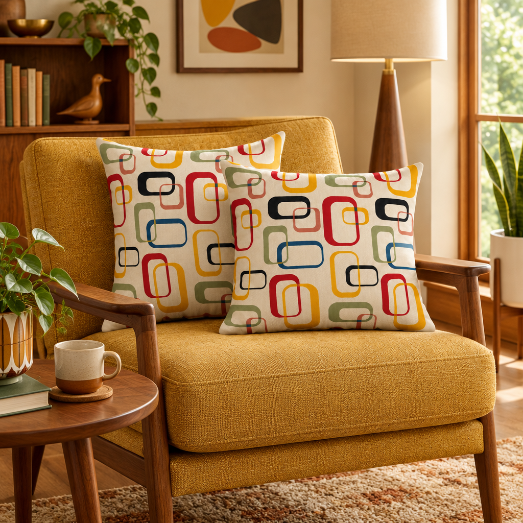 Mid Century Retro Throw Pillow Covers lifestyle photo 4