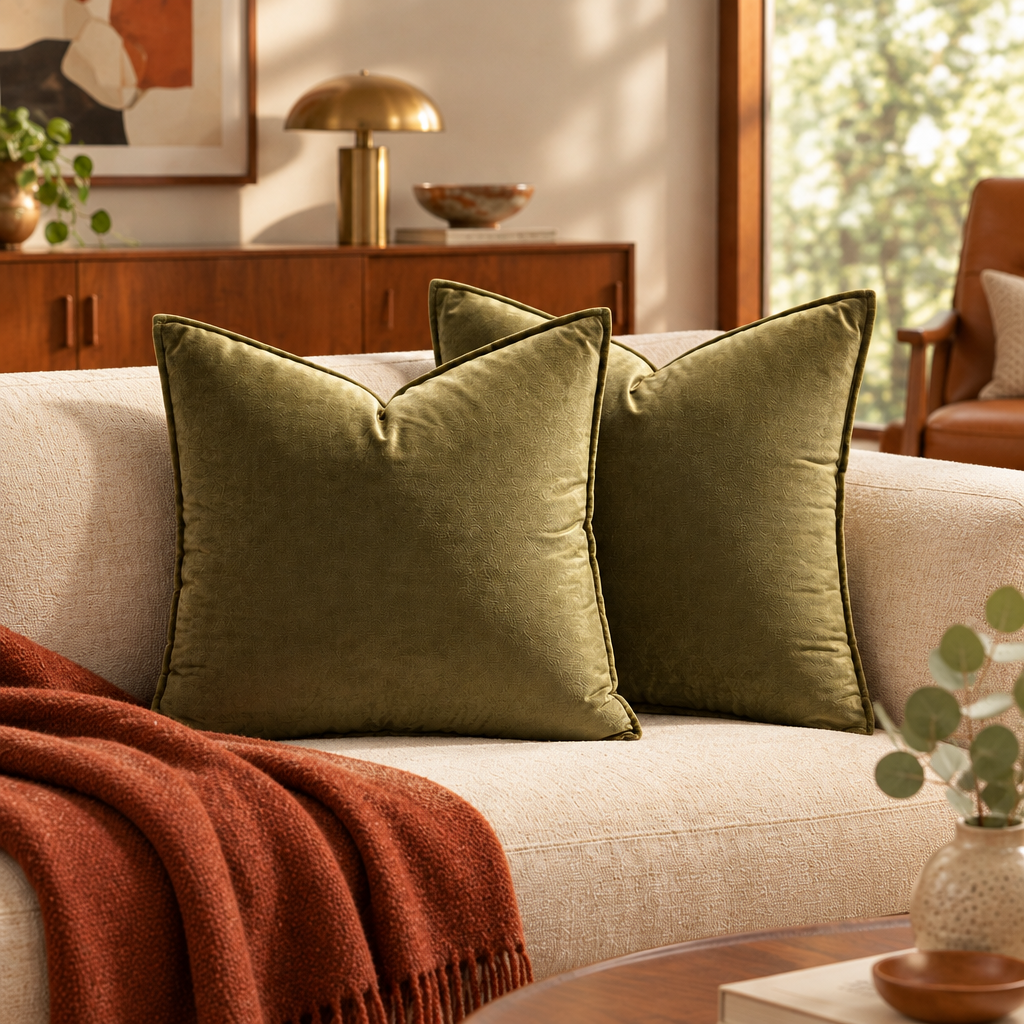 Olive Green Velvet Pillow Covers Set of 2 20 Inch lifestyle photo 2