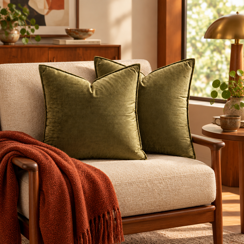 Olive Green Velvet Pillow Covers Set of 2 20 Inch lifestyle photo 4