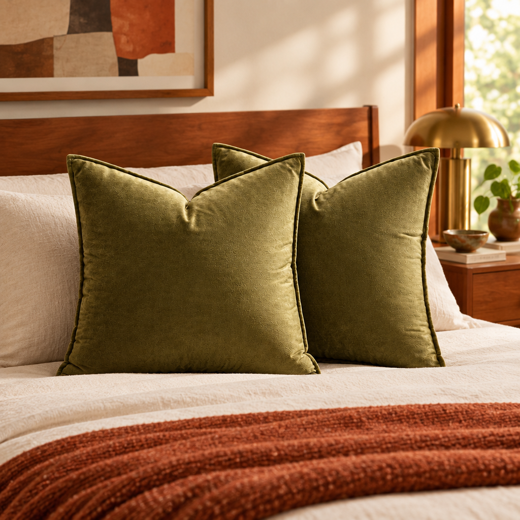 Olive Green Velvet Pillow Covers Set of 2 20 Inch lifestyle photo 3