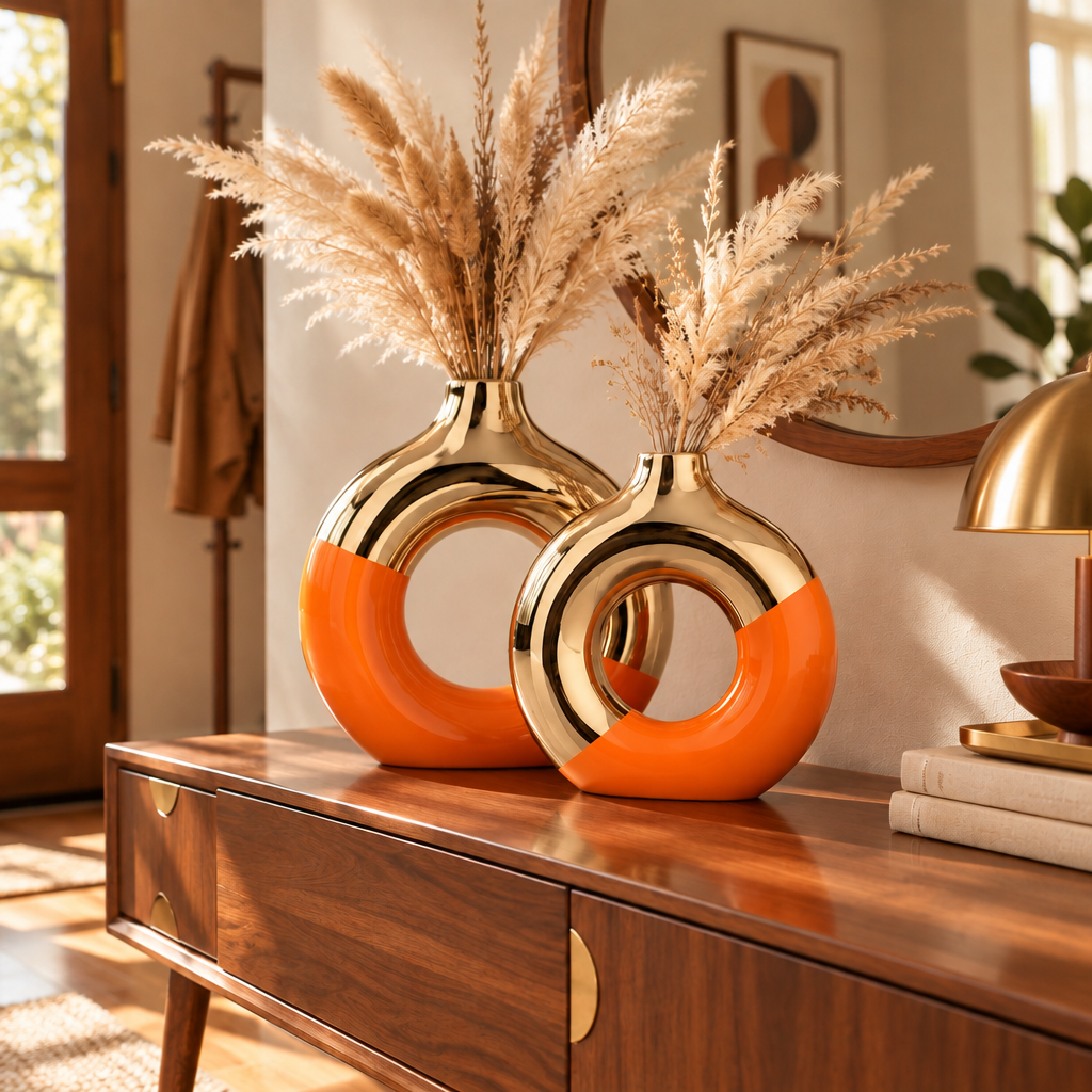 Orange and Gold Ceramic Donut Vase lifestyle photo 2