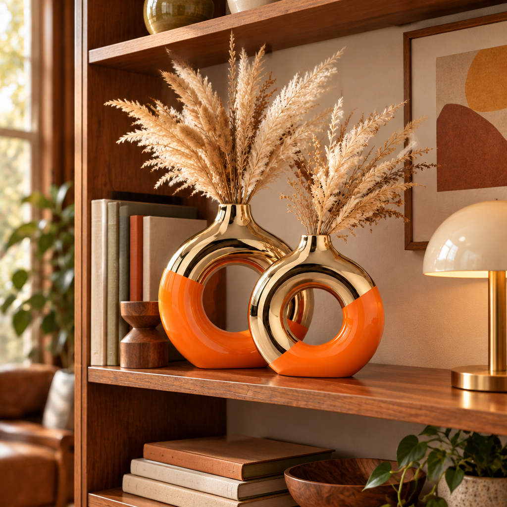 Orange and Gold Ceramic Donut Vase lifestyle photo 4