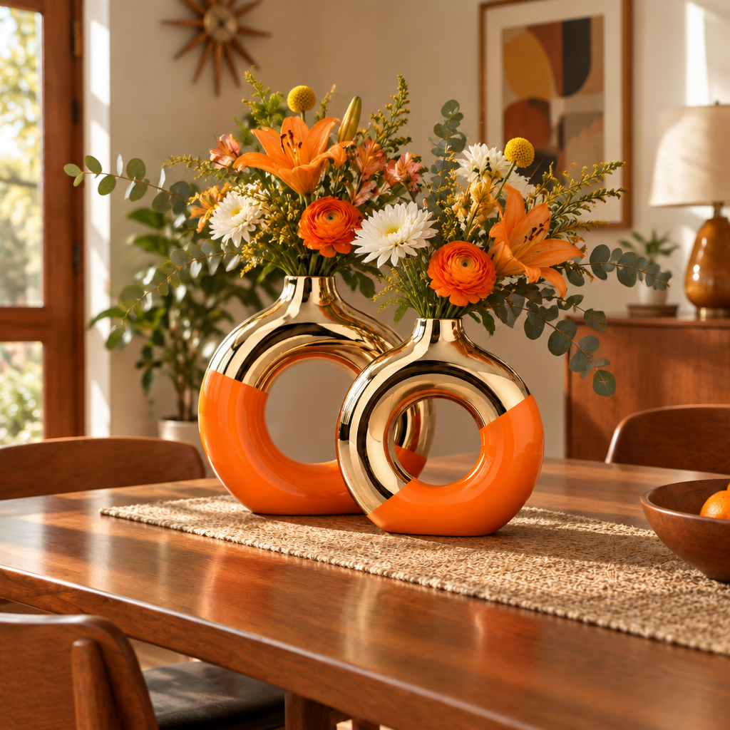 Orange and Gold Ceramic Donut Vase lifestyle photo 3