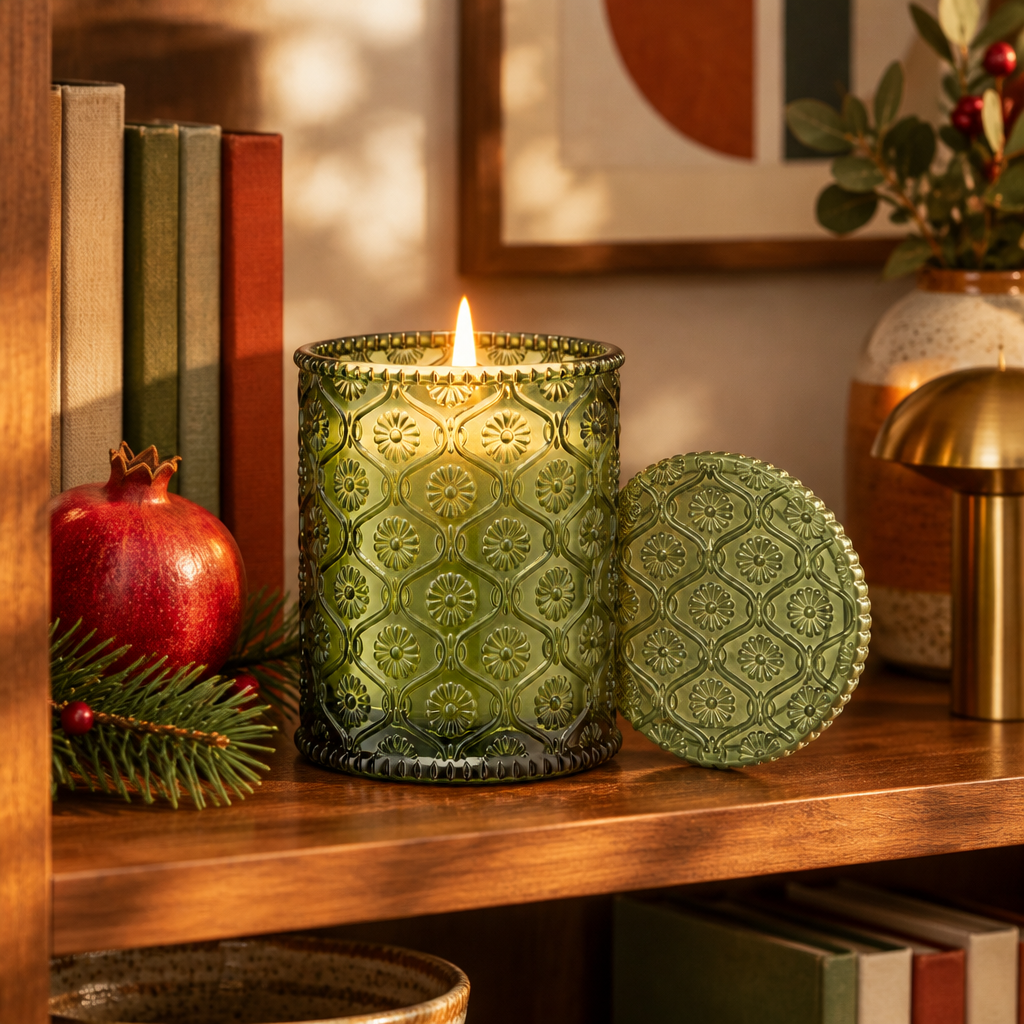 Pomegranate and Pine Holiday Candle lifestyle photo 4