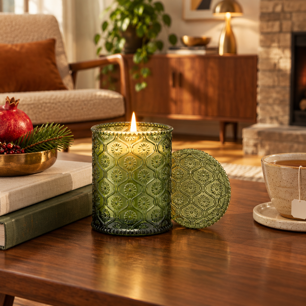 Pomegranate and Pine Holiday Candle lifestyle photo 2