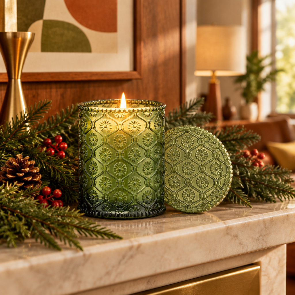 Pomegranate and Pine Holiday Candle lifestyle photo 3