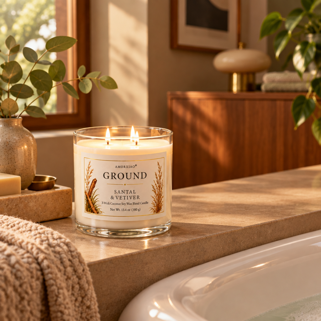 Santal and Vetiver Three Wick Scented Candle lifestyle photo 3