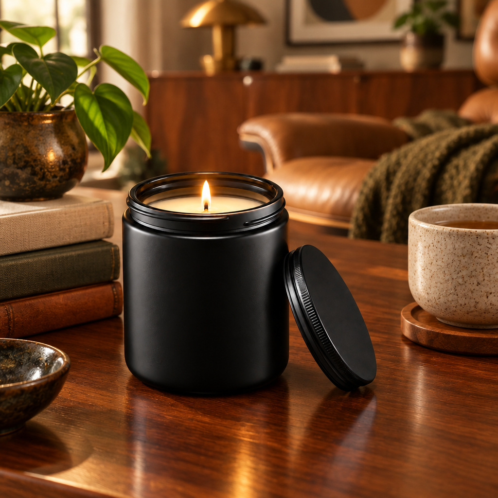 Smoked Vanilla Soy Candle in Matte Black Glass lifestyle photo 2