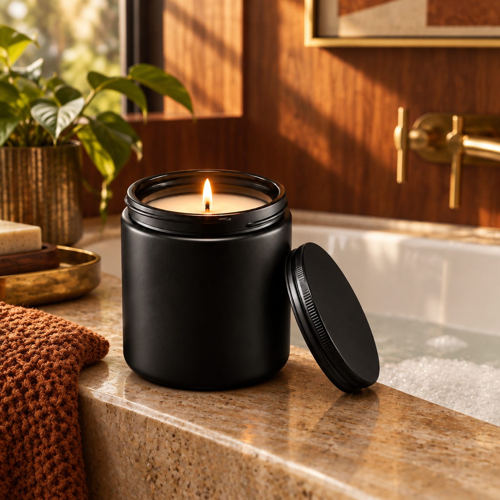Smoked Vanilla Soy Candle in Matte Black Glass lifestyle photo 3