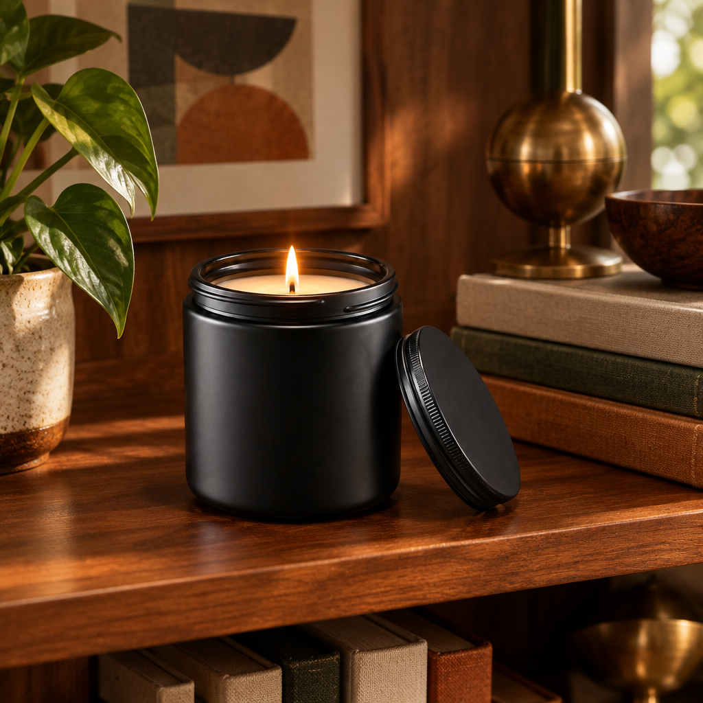 Smoked Vanilla Soy Candle in Matte Black Glass lifestyle photo 4