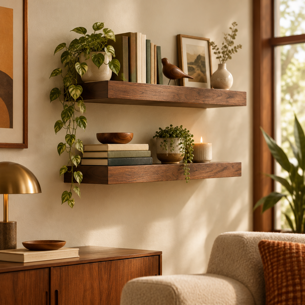 Walnut Floating Wall Shelves 16 Inch lifestyle photo 2