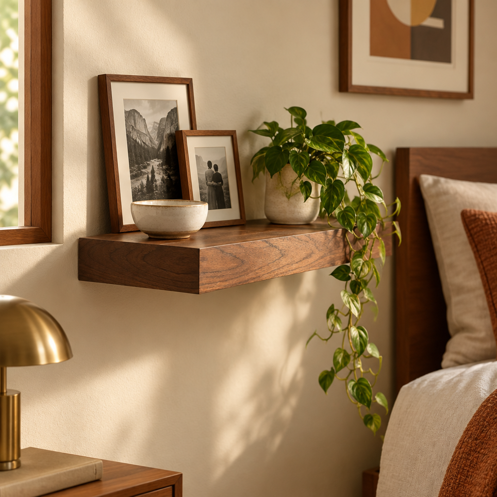 Walnut Floating Wall Shelves 16 Inch lifestyle photo 4