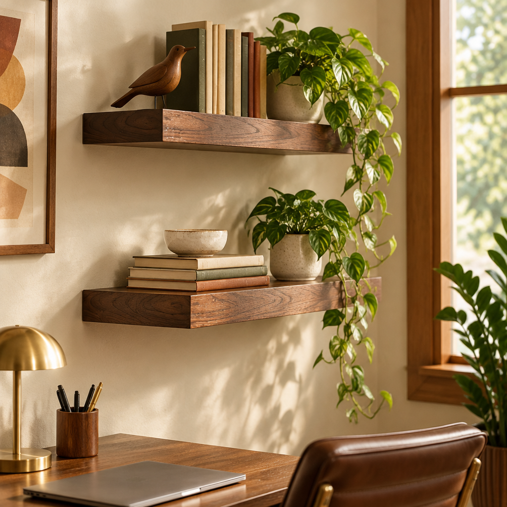 Walnut Floating Wall Shelves 16 Inch lifestyle photo 3